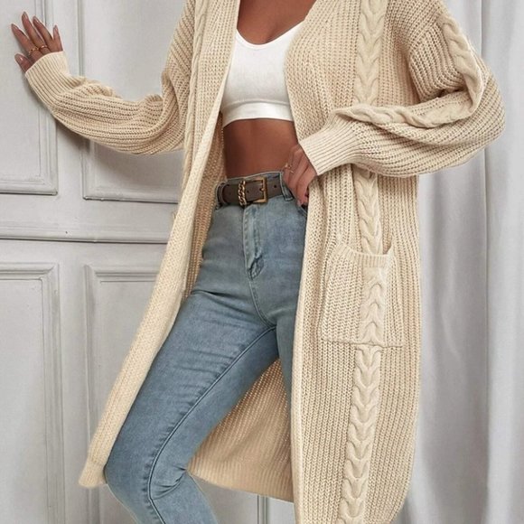 MODA ME COUTURE Sweaters - CASUAL DOLLZ CABEL KNIT CARDIGAN WITH POCKETS